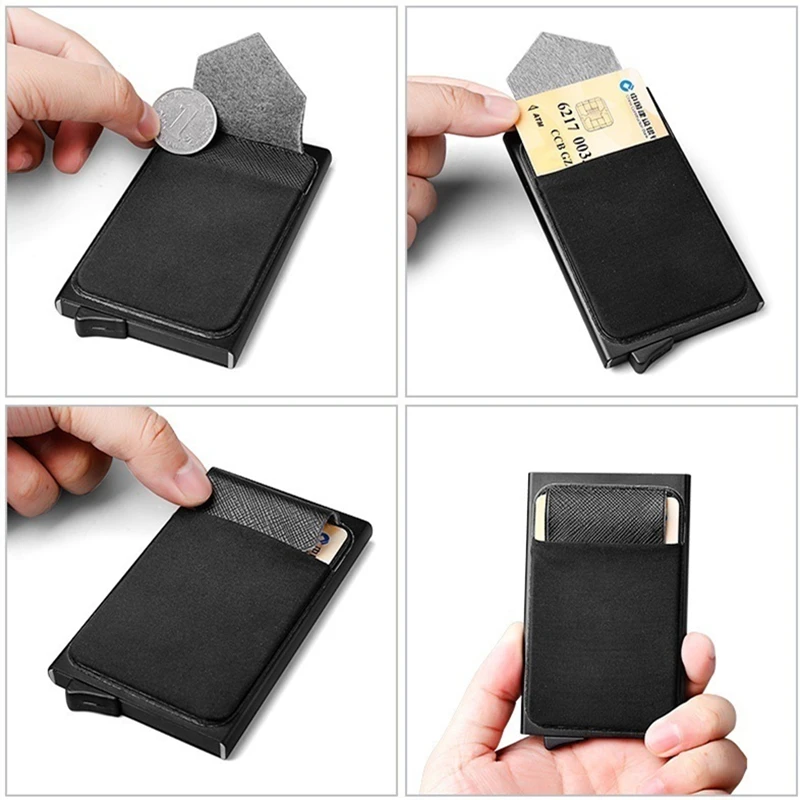 RFID Blocking Anti-theft Aluminum ID Card Holder Men Business Slim Metal Wallet Coin Purse Automatic Pop Up Bank Card Case