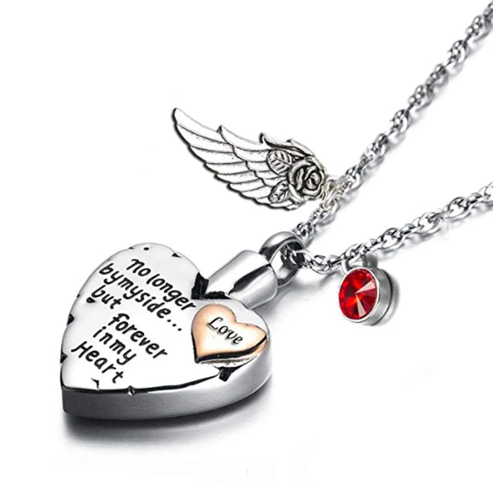 Heart Cremation Urn Necklace for Ashes Angel Wing Pendant Jewelry and  Birthstones No Longer by My Side But Forever in My Heart