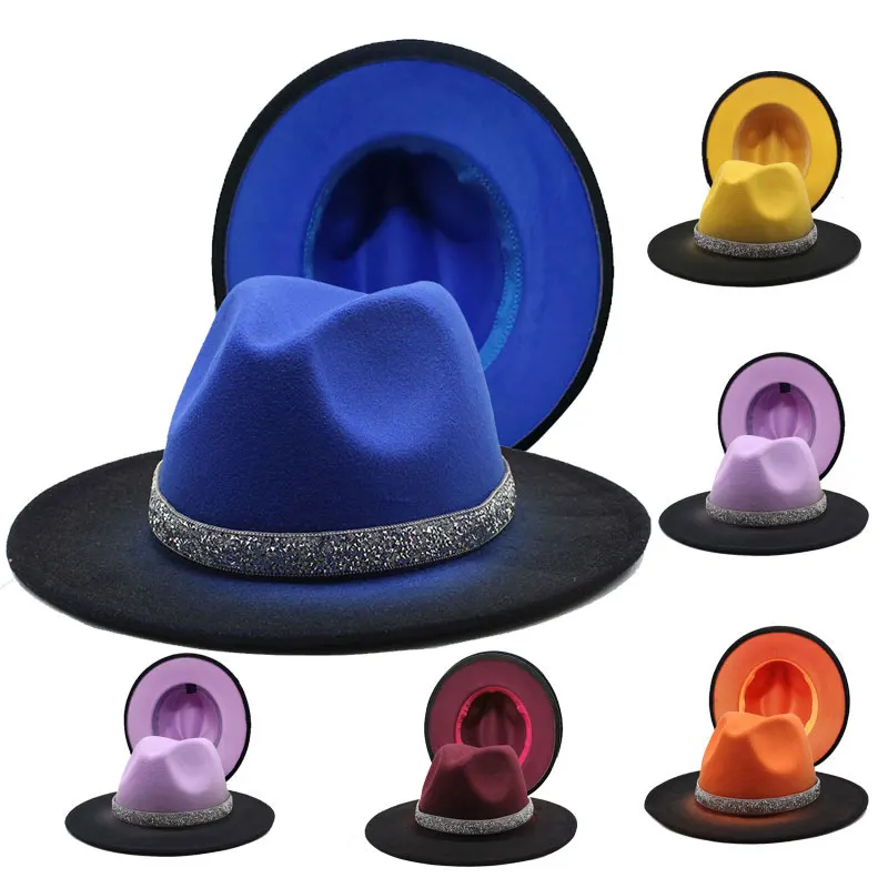 Men Woolen Cap Winter Fedoras Hats For Women Cowboy Tie-dye Jazz Hats Two-color British Hat Panama Church 2021 Wholesale шапка