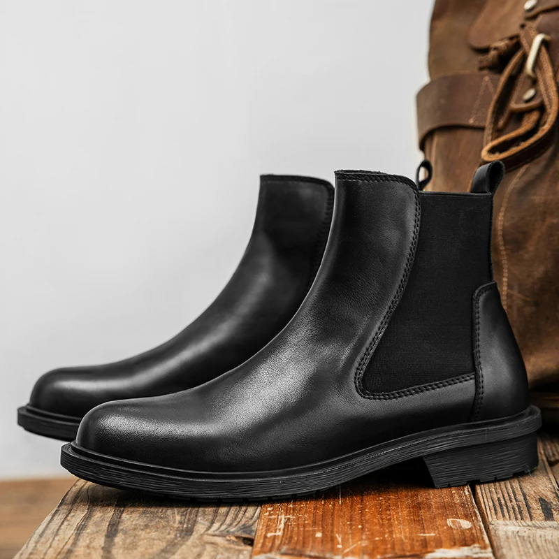 

New Autumn Winter Fashion British Men Boots High Quality Cow Leather Shoes Tooling Ankle Boots Platform Chelsea Boots Vintage