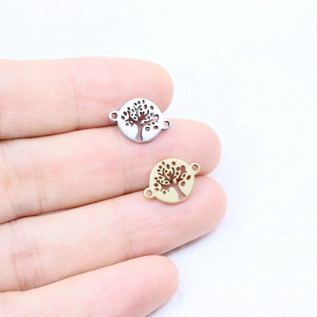 10pcs 12mm Wholesale Stainless Steel Pretty Tree Connector Charms DIY Anklets Bracelet Unfading Colorless 2 Colors