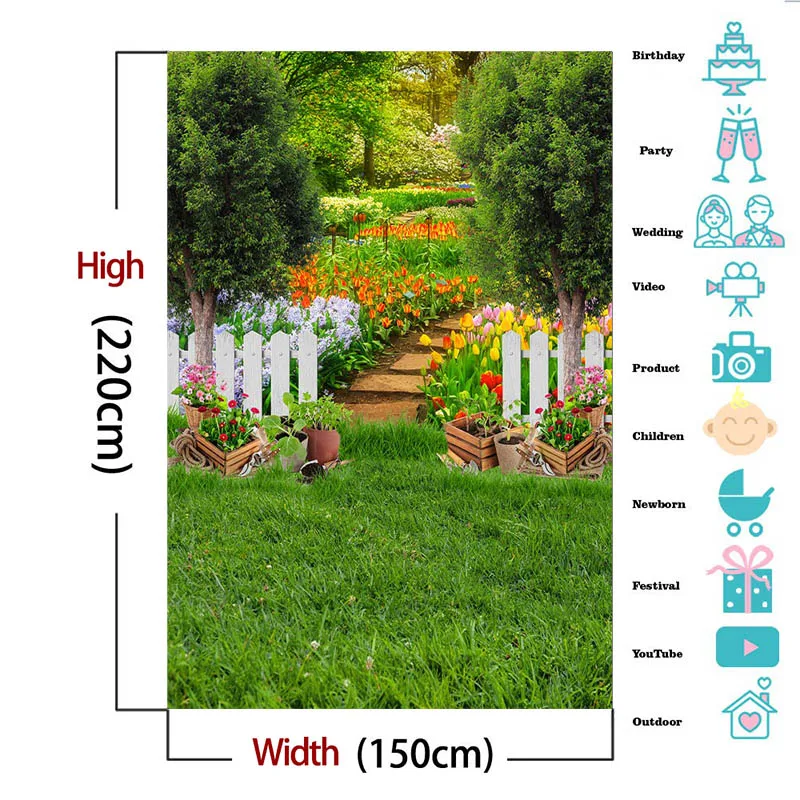 Arrière-Plan de Photographie pour Nouveau-Né, Portrait d'Enfant, Studio, Jardin, Pelouse Verte, Fleurs, Anniversaire, Printemps