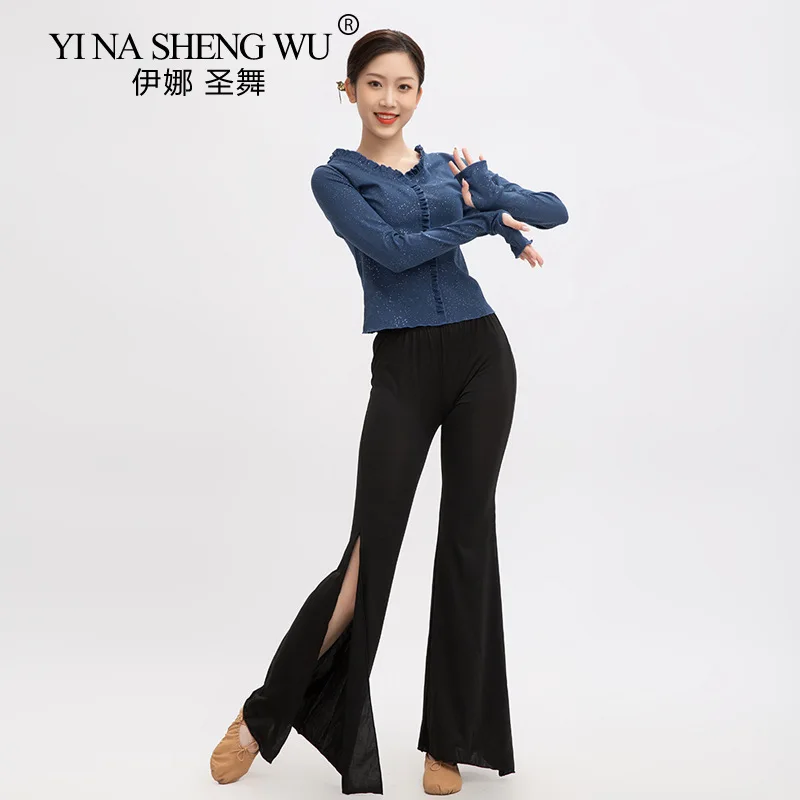 

Classical Dance Practice Clothes Long-sleeved Tops Elegant Classical Dance Performance Practice Clothes White Bell Bottoms New