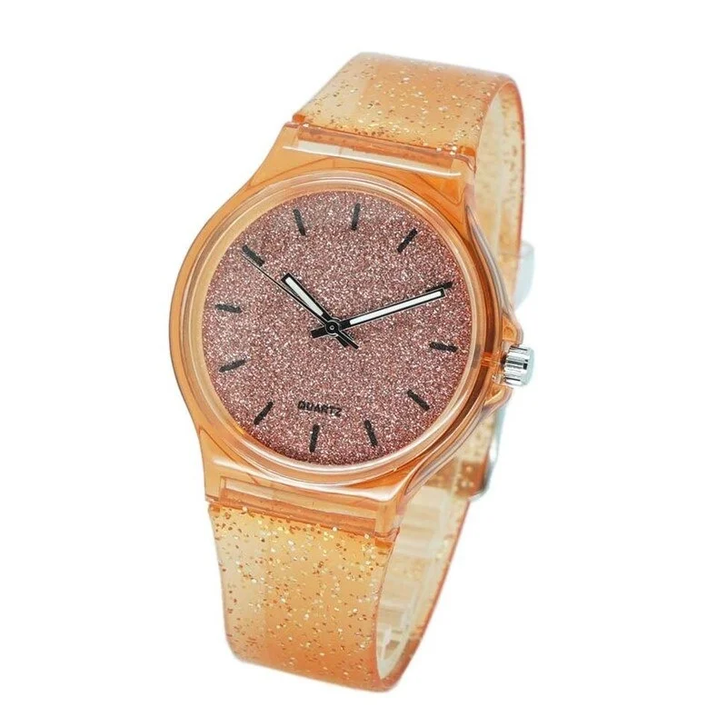 هلام السيليكون شفافة البريق حزام بلاستيكي النساء الساعات فريد الساخن بيع جديد الأزياء Relogio Feminino