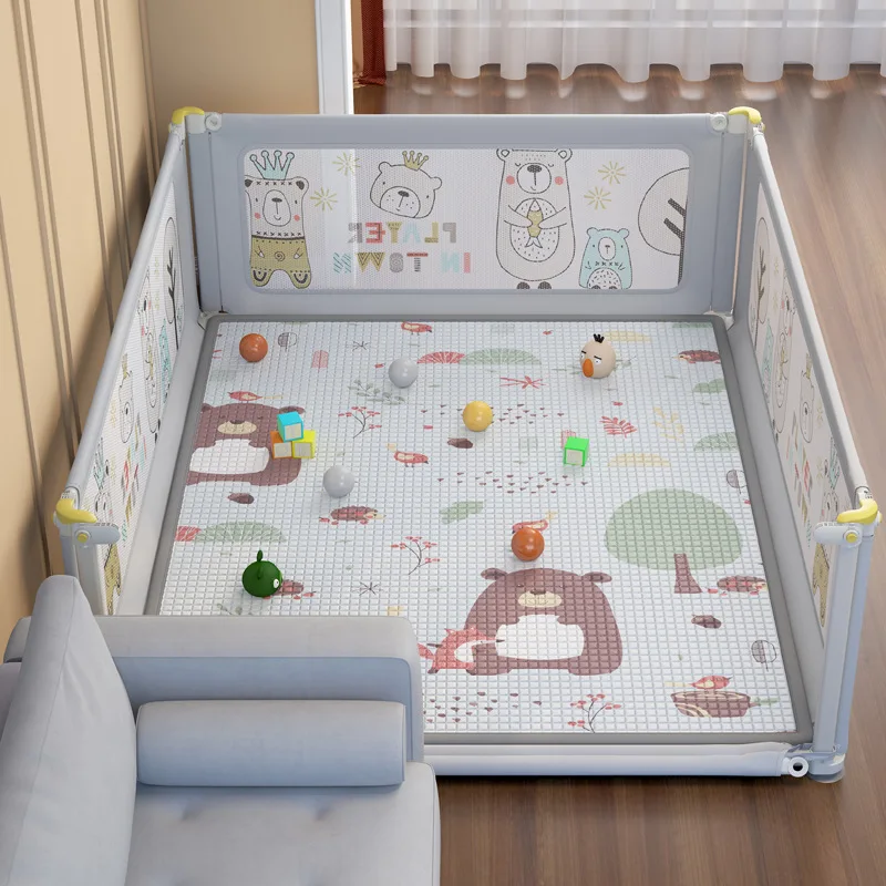 IMBABY Playpen anak pagar bayi, pena bermain kartun Anti tabrakan untuk permainan, kolam bola untuk tempat bermain bayi