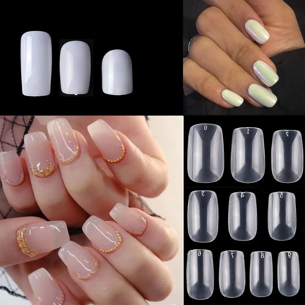 

500pcs/pack Square False Nails Transparent Natural Color Fake Full Cover Artificial Nail Tips