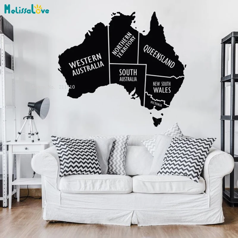 Australia Map Wall Decals Map Home Decor Geography Classroom Office Sticker Removable Murals Vinyl YT5435