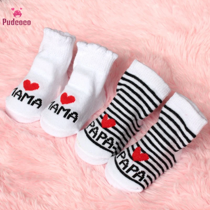 Pudcoco Marke Baby Socken Neugeborenen Kleinkind Infant Kinder Streifen Baumwolle Liebe Mama Papa Socken Mädchen Jungen Günstige Sachen Socke 0 ~ 6 monate