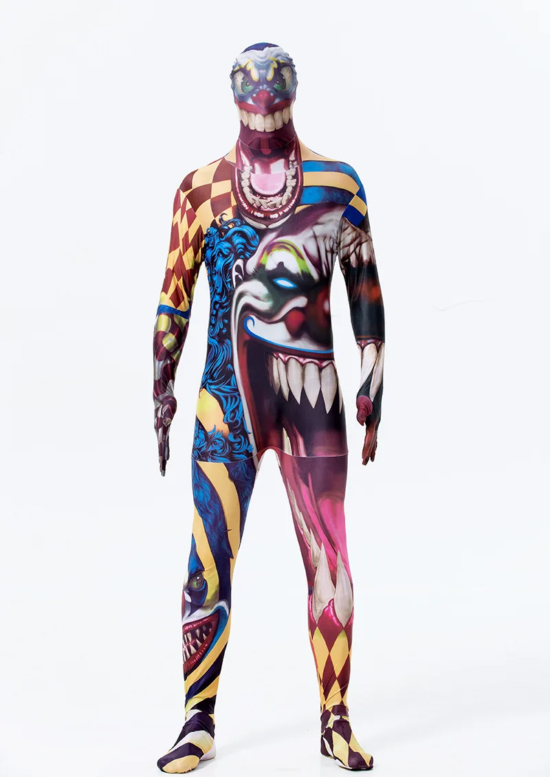 ฮาโลวีน Evil Clowns เครื่องแต่งกาย Cosplay Jumpsuit สำหรับชายน่ากลัว Circus Zombie Carnival พรรคบอดี้สูท2022ใหม่