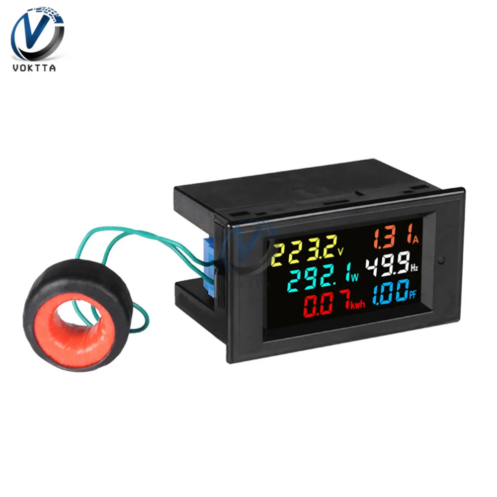 AC 50-300V 10A 100A LCD Digital Panel Wattmeter Energy Power Meter Voltage Voltmeter Current Ammeter Frequency Indicator 450V