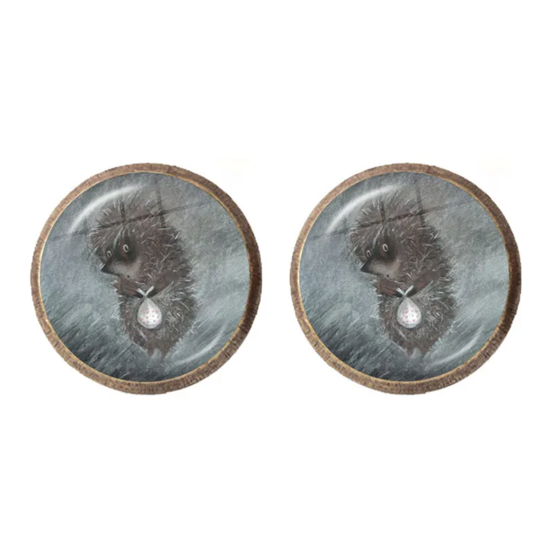 2021 New Hedgehog In The Fog Cartoon Hedgehog Anime Glass Dome Stud Earrings Cute Hedgehog Daily Jewelry Gift Wholesale image 2