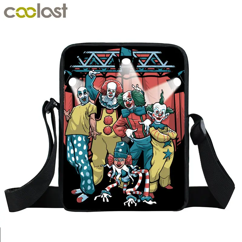 Horror zło Clown Messneger torba kobiety torebka Student małe torby typu Crossbody dziewczyny Bookbag torba podróżna tornistry najlepszy prezent