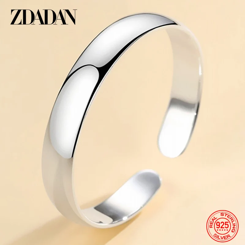 ZDADAN 925 argent Sterling 10MM lisse ouvert manchette Bracelet et Bracelet pour les femmes charme bijoux de mariage cadeau