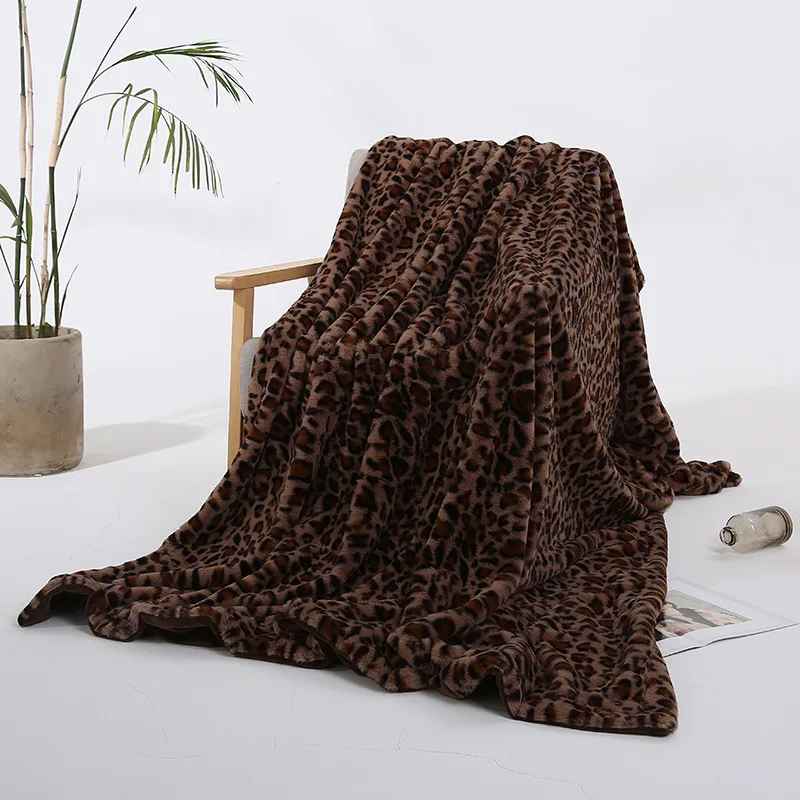 

Drop Shipping Leopard Printing Short Plush Soft Warm Sofa cover Bed cover set Throw Blanket Bedspread