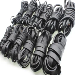 2 meter Round Flat Black Genuine Cow Leather Cord 1 2 3 4 5 6 8 10 15 20 mm Leater Rope String For Bracelet DIY Jewelry Making
