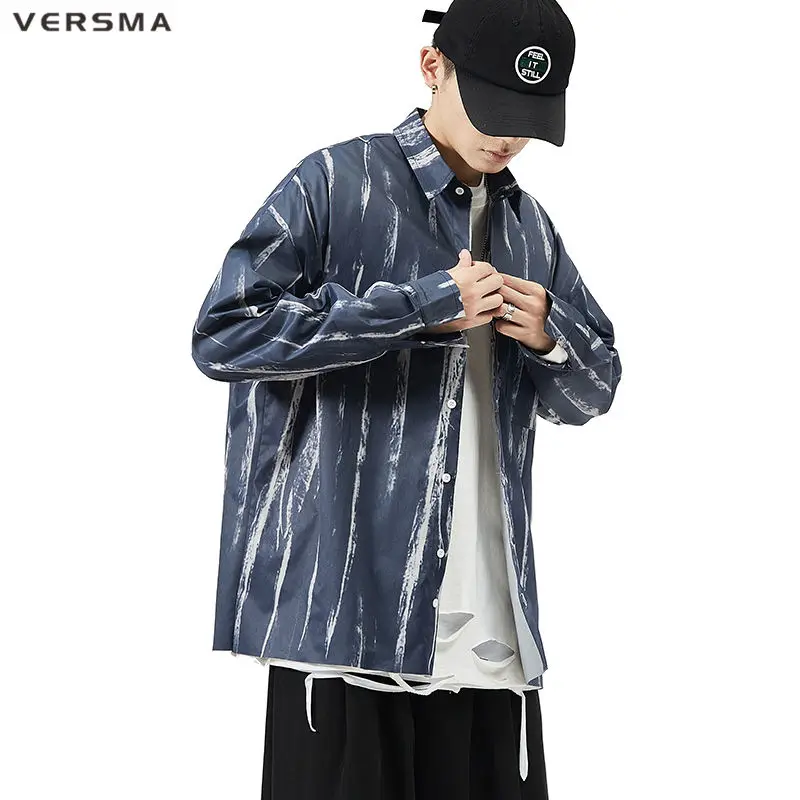 

VERSMA Japanese Harajuku Vintage Tie Dye Men Asymmetrical Shirts Autumn Streetwear Oversized Striped Shirt Men Dropshipping 5XL