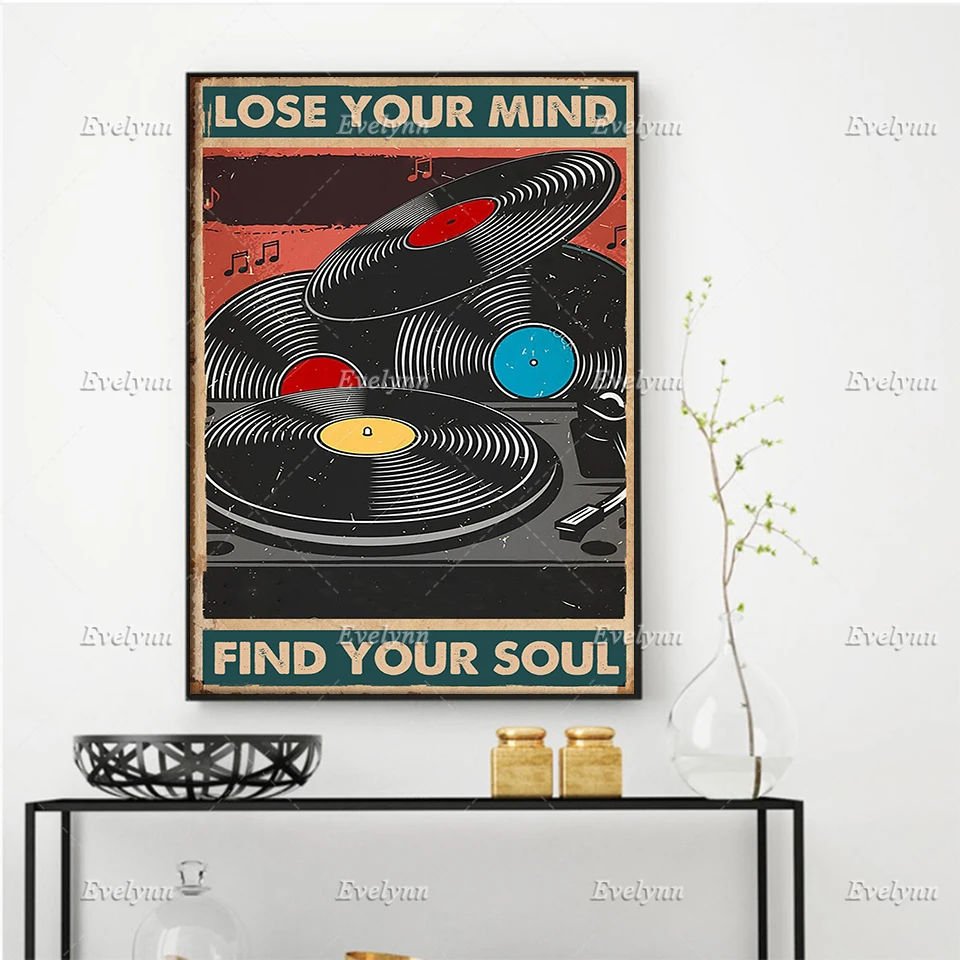 Vinyl Record Phonograph Records Lose Your Mind Find Your Soul Retro Poster Wall Art Prints Home Decor Canvas Floating Frame