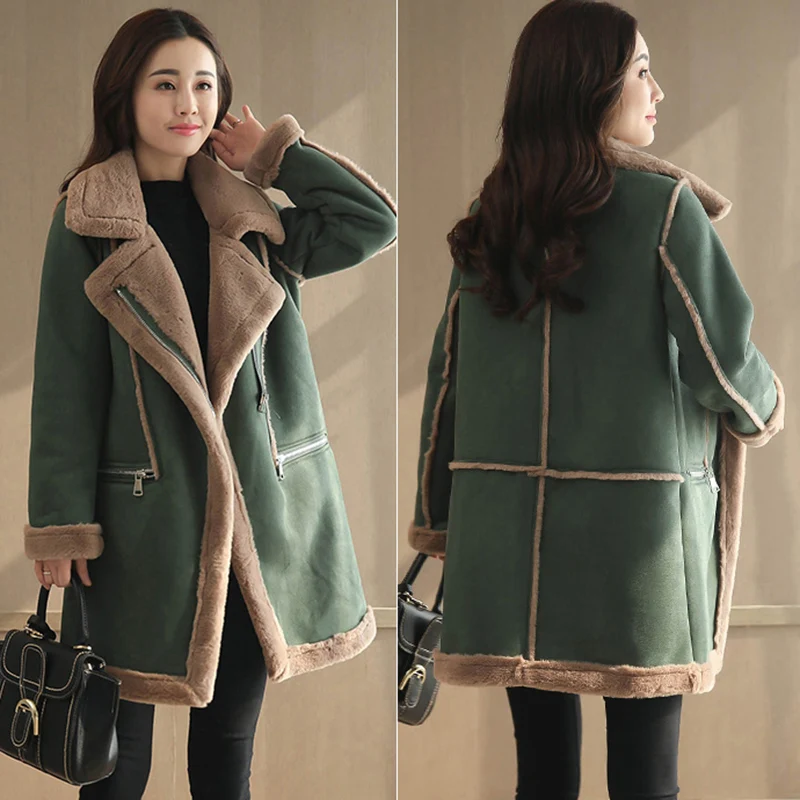 Abrigo de piel de ante para mujer, gabardina gruesa y cálida de piel de oveja sintética, abrigo largo informal, moda de invierno, 2024