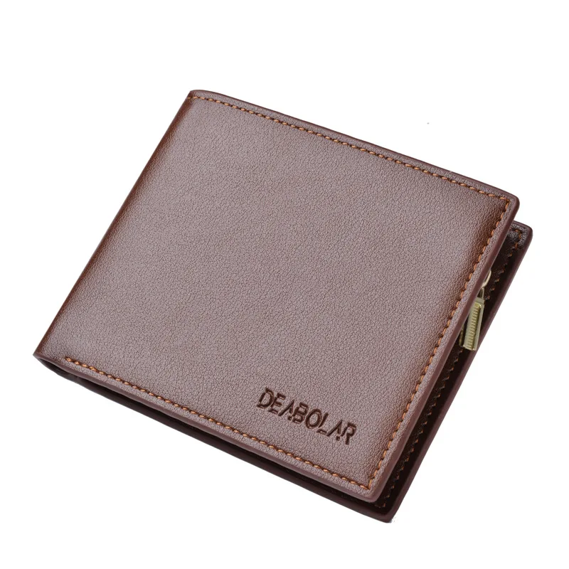 

men wallet genuine leather wallet men's short wallet tri-fold zipper wallet multi-card slots card holder