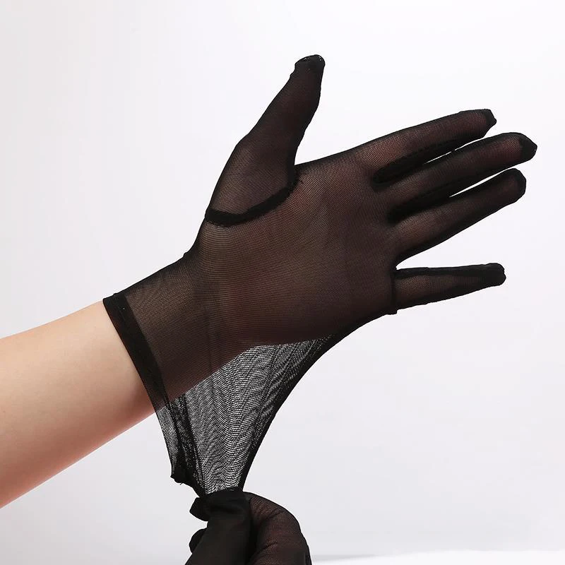 Guantes Retro finos de encaje transparente para mujer, protector solar de color negro, largo y corto, cubre cicatrices, elasticidad, 23cm, 38cm,