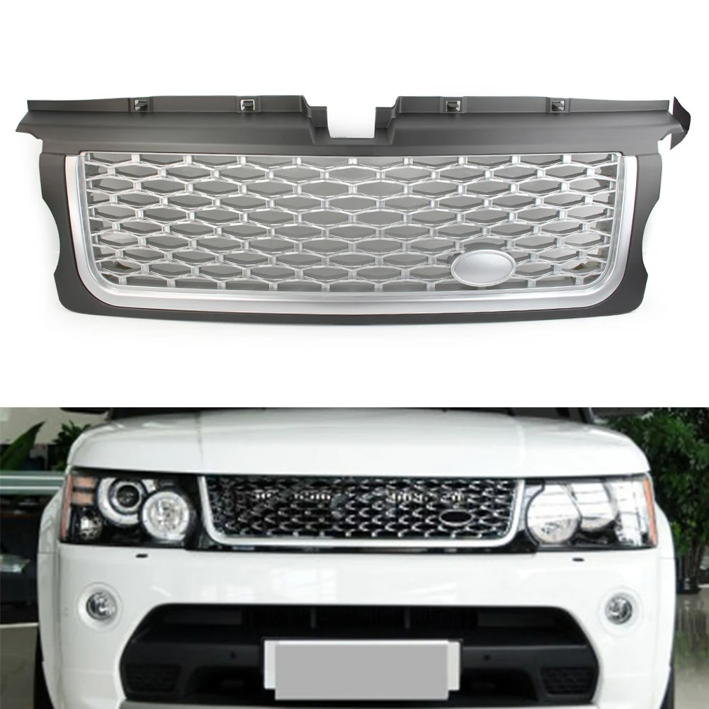 Car Front Grille Upper Grill With Logo For Range Rover Sport 2010 2011 2012 2013 ABS Plastic Gray+Silver