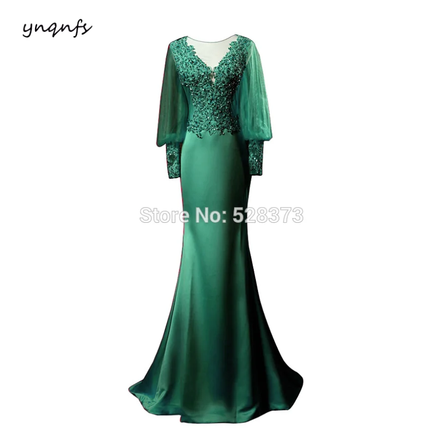 Ynqnfs Thực Esmeralda Verde Madre De La Novia Vestidos Largos Trajes De Sirena De Noche Đầm Vestido Chính Thức Đầm Vestido De Festa longo