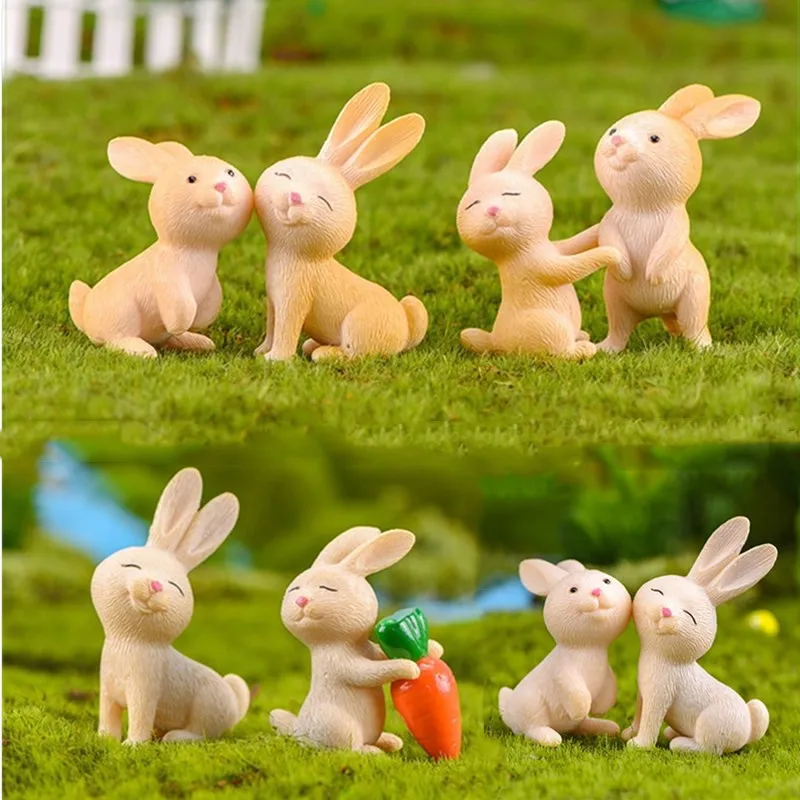 4 - 20Pcs Mini Rabbit Figurines Glow In Dark Ornament Fairy Bunny Miniatures Figurines Animal Garden Decoration DIY Home Decor