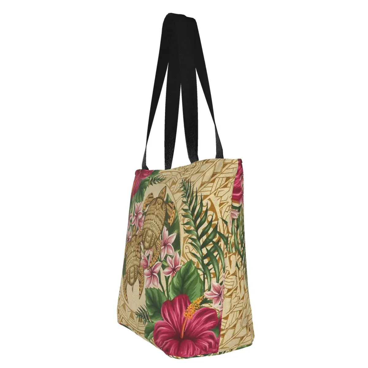 Women Funny Turtle Shopping Bag Canvas Shoulder Shopper Bag Plumeria With Polynesian Prints Female Eco Large-Capacity Handbag