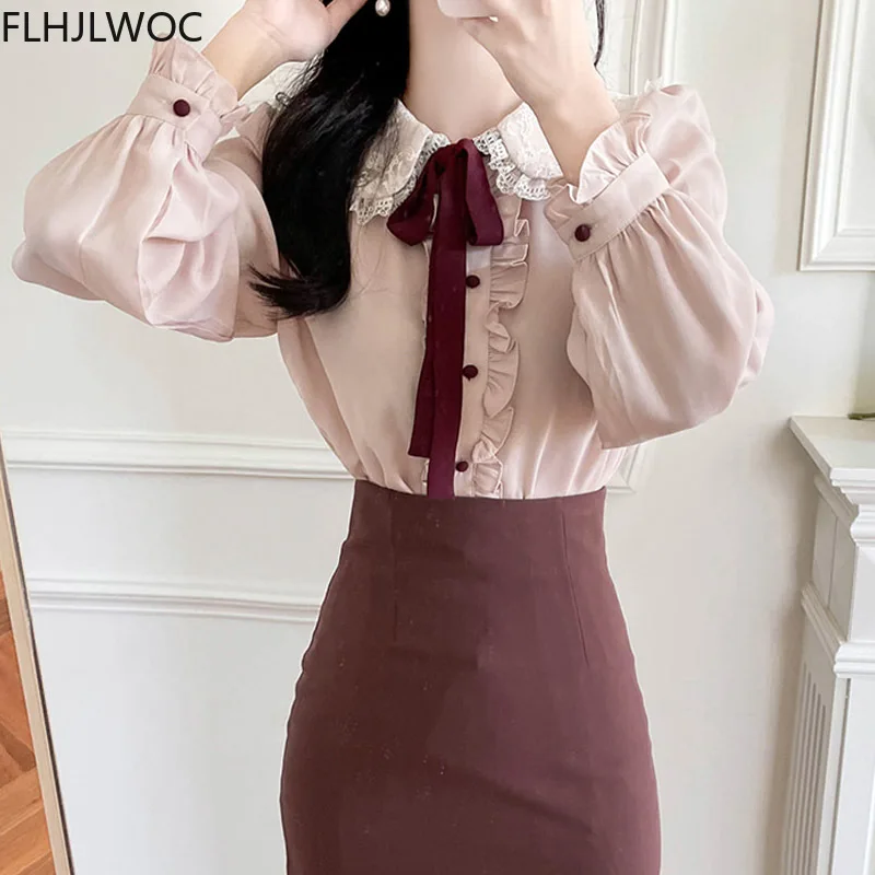 2021 Women Cute Top Preppy Style Vintage Japan Chic Korea Design Single Breasted Button Elegant Formal Shirts Blouses Pink White