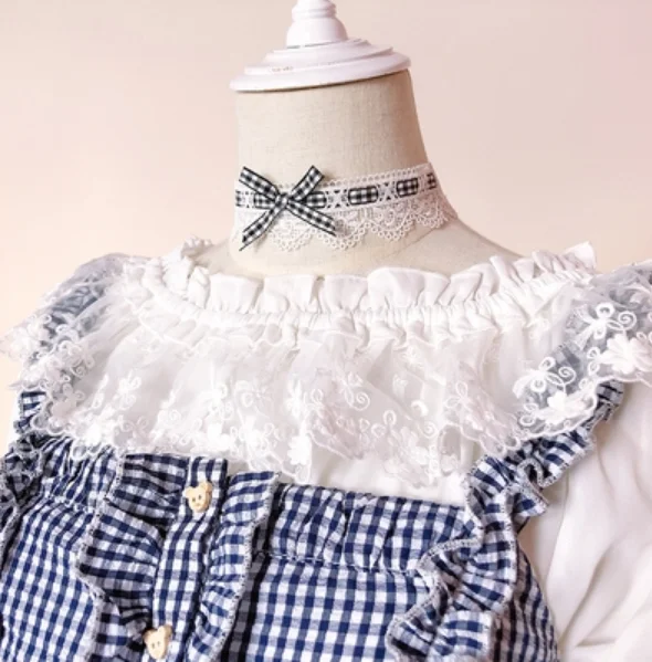 อะนิเมะคอสเพลย์ Sweet Lolita อุปกรณ์เสริมลูกไม้น่ารัก bowknot กระต่ายหูสีดำสีขาวตาข่ายสาว Kawaii Lolita Headwear/สายคล้องคอ/KC