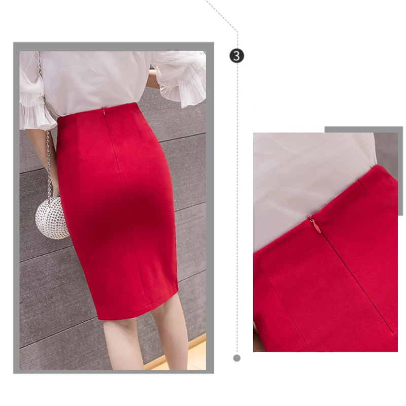 Summer Women Pencil Skirt Slim Hight Waist Skirt Red Black Office Lady Skirt Women Faldas Mujer Moda 2024 Spódnice damskie E944