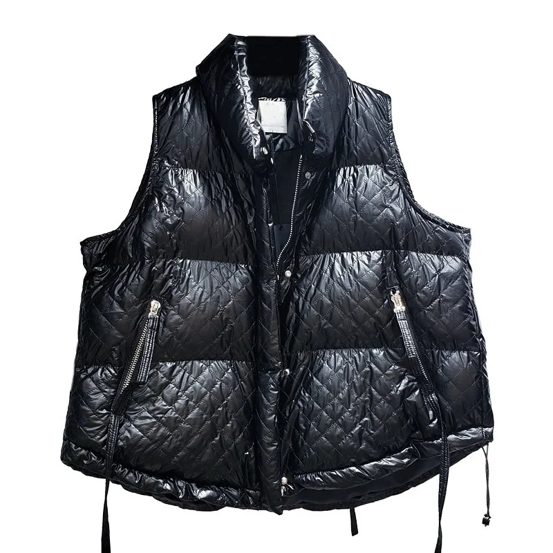 Casual Winter Cotton Waistcoat Women Street Style Loose Thick Warm Sleeveless Jacket Zipper Diamond Lattice Down Vest Female