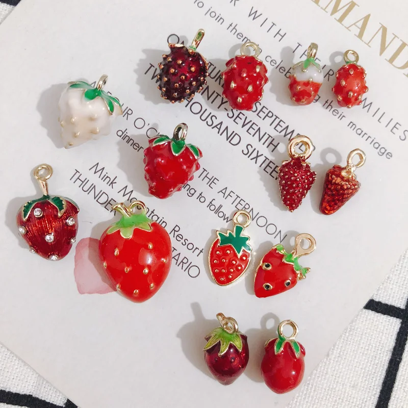 10pcs New Diy Jewelry Accessories, Dripping Alloy Small Pendant, Bracelet Pendant Material, Cute Three-dimensional Strawberry