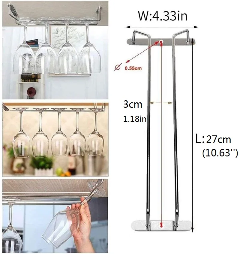 27ซม.10.6นิ้วแถวเงิน Stemware Rack Wire Hang ภายใต้ตู้แร็ค Wine Glass Gold เดี่ยวแถว bronze อุปกรณ์บาร์