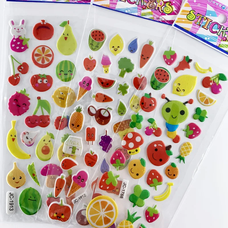 8 Sheets/Pack Cute Fruit Watermelon Banana Pattern 3D Sticker Toy for Kids Cool Funny DIY Laptop Decoration Stickers Classic Toy