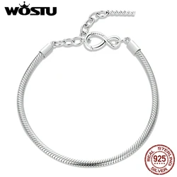 Genuine 100% 925 Sterling Silver Simple Infinity Love Fit Bracelet For Women Men Original Fine Jewelry CTB085