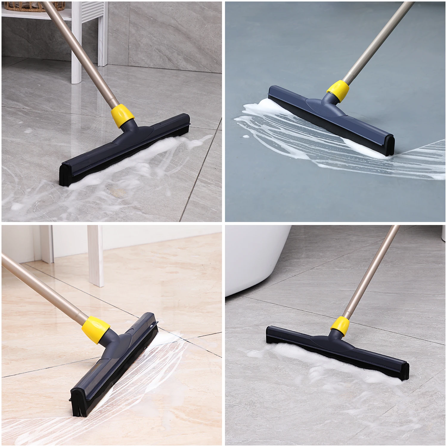 Eyliden Floor Squeegee Scrubber 54in Long Adjustable Telescopic Heavy Duty Household Broom for Glass Tile Water Foam Cleaning