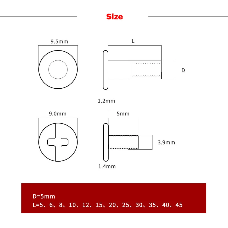 10 sets Carbon Steel Silver Combination Riveting Nail Connection Screw Picture Painting Account Book Menu Screw Riveting 5-45mm