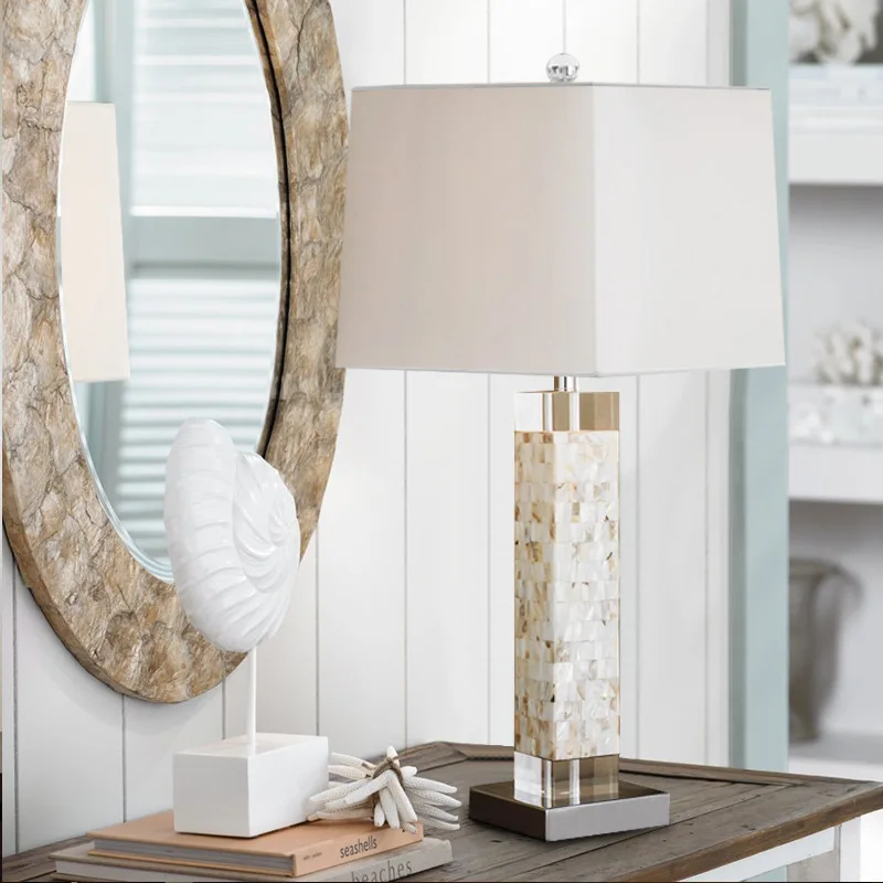 

Novelty LED shell Table Lamps decorative Art Deco crystal lighting living room bedroom shell Table Lights with fabric lampshade