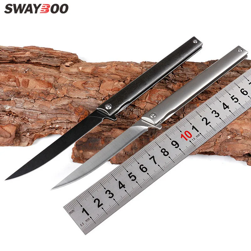 

Swayboo High Quality M390 Powder Steel Camping Survival Portable Pocket Folding Knife With Cowhide Leather Case