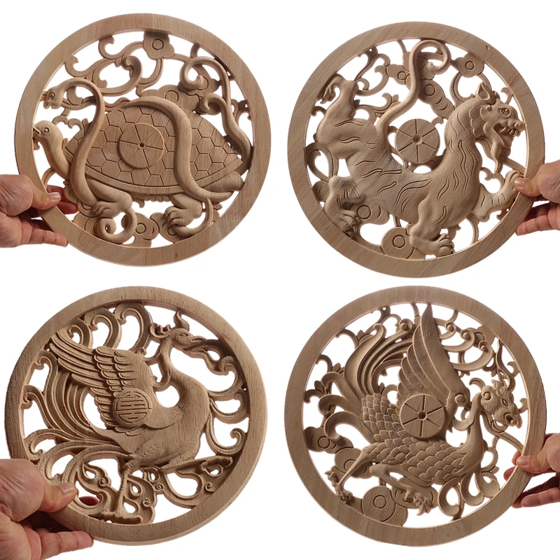 Wood Applique Wood Furniture Decoration Wood Decal Unpainted Onlay Flower Long Wooden Walls Home Decoration Window Decoration