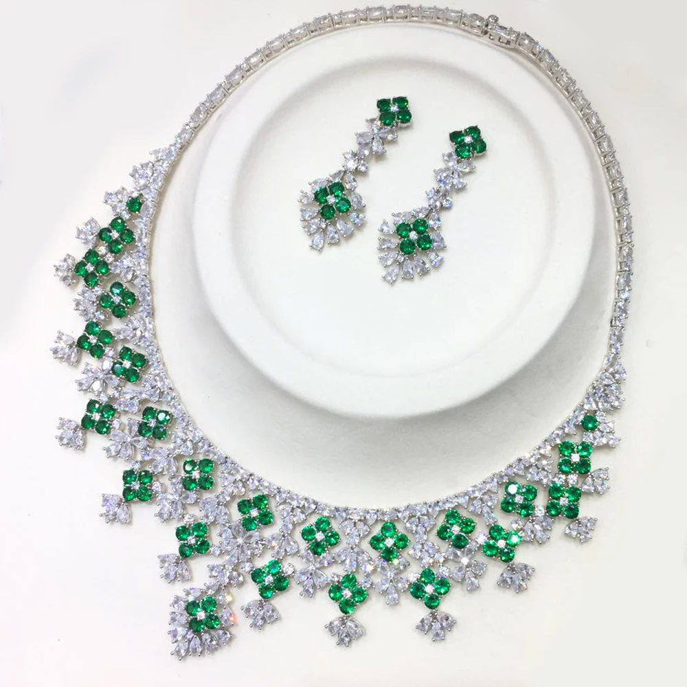 

GODKI Luxury Lucky Flower Green CZ Jewelry Set For Women Wedding Necklace Earring Set Cubic Zircon Dubai Bridal jewelry Set 2024