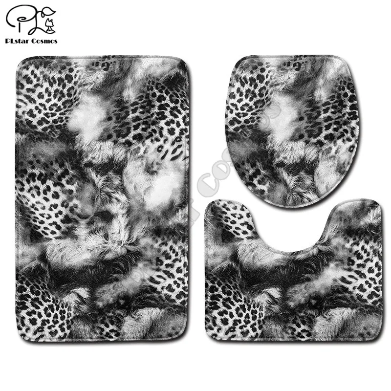 

Leopard Print Tiger Print pattern Cartoon funny 3D printed Bathroom Pedestal Rug Lid Toilet Cover Bath Mat Set drop shipping