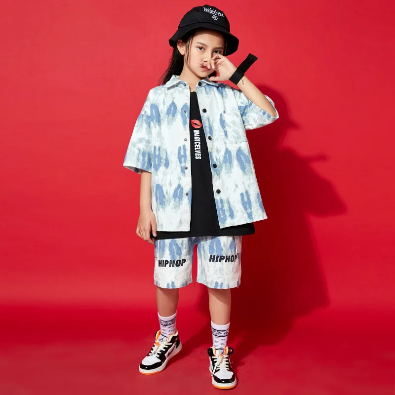 

Tie-dye Hip Hop Dancewear Kids Street Dance Clothes Designer Clothes Cheerleader Uniform Stage Costume Festival Clothing JL3164