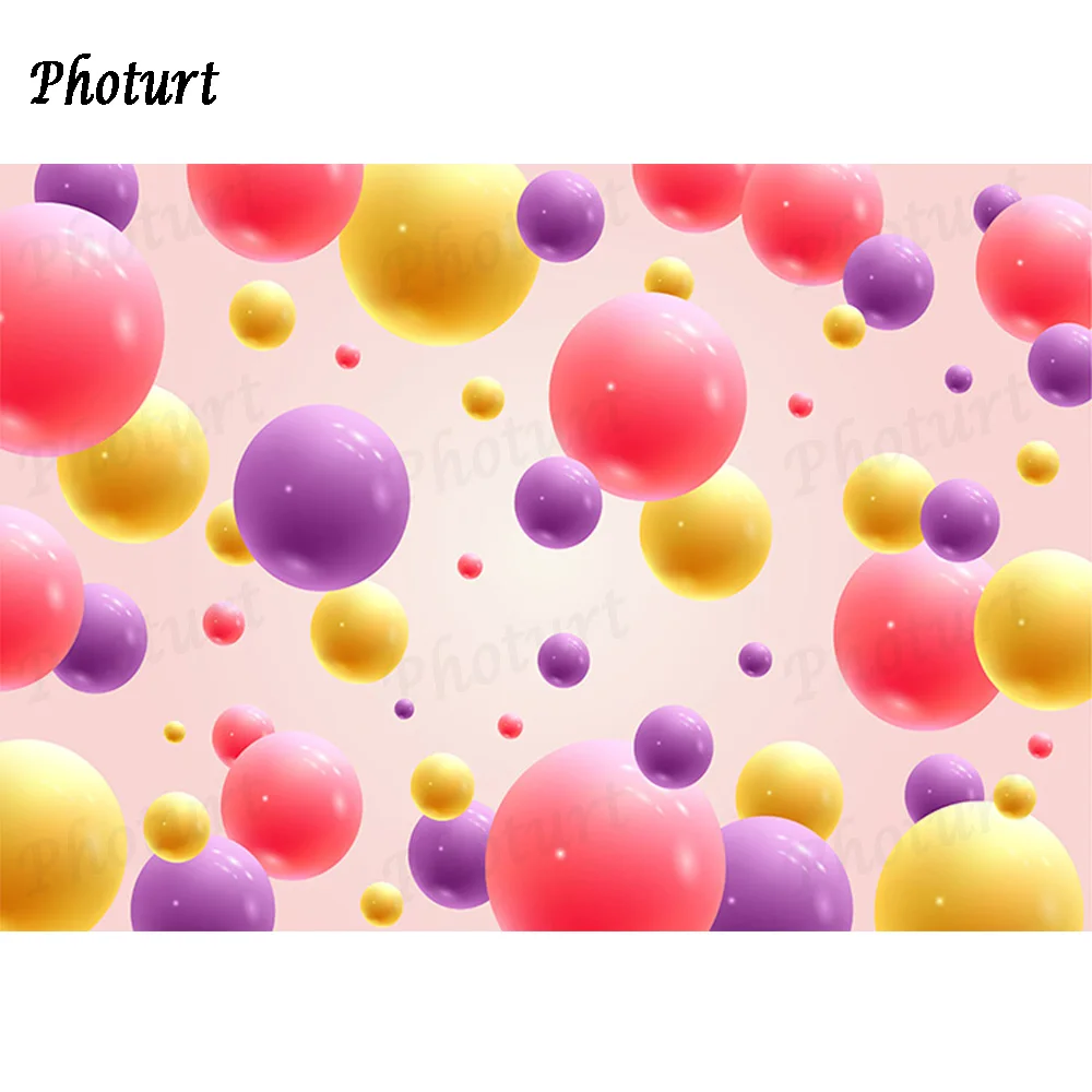 PHOTURT Colorful 3D Ball Photography Backdrop Baby Shower Birthday Party Room Decoration Background Vinyl Polyester Banner Props