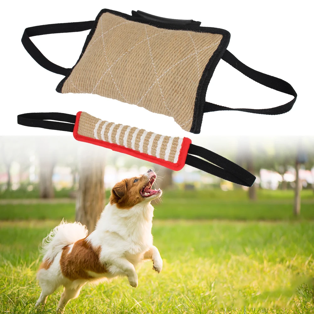 Hemp Cloth With 2 Rope Handles Dog Bite Stick Dog Training Dog Training Pillow Bite Tug Chewing Pet Toy