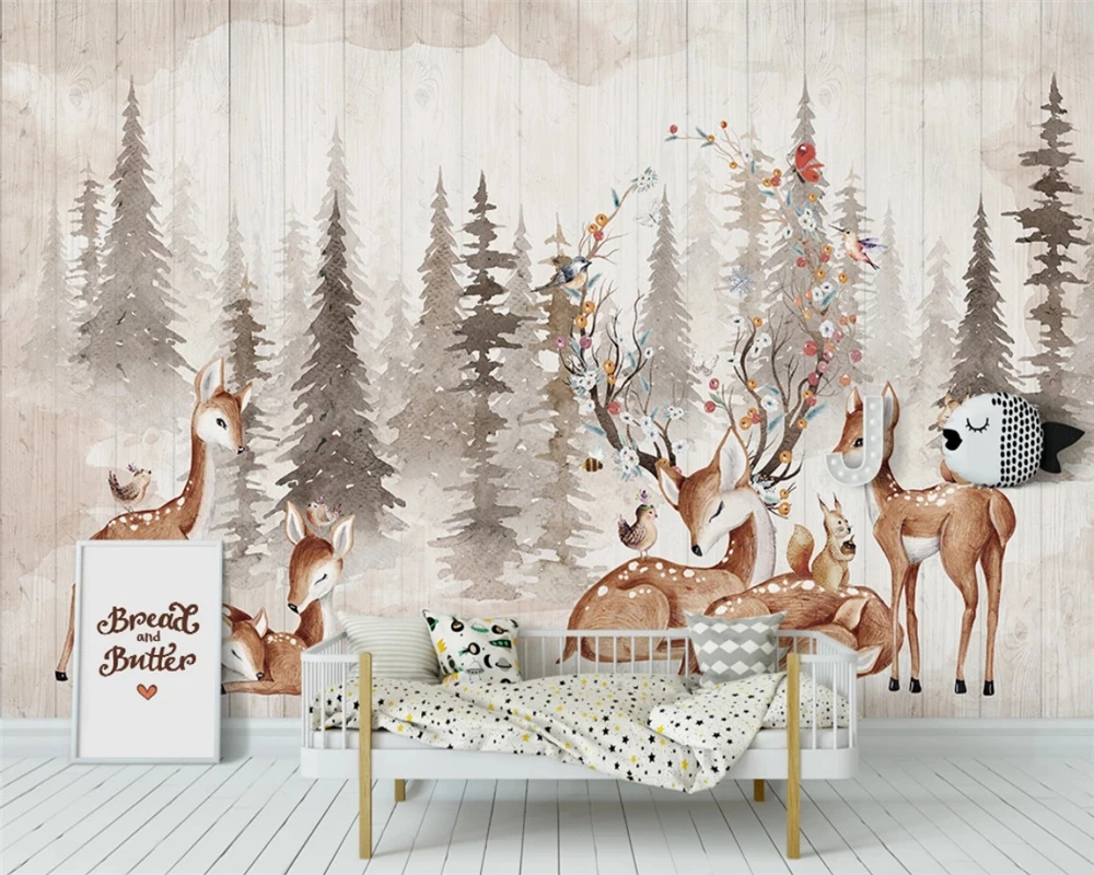 beibehang Custom modern minimalist fashion forest retro elk children background papel de parede 3d wallpaper papier peint