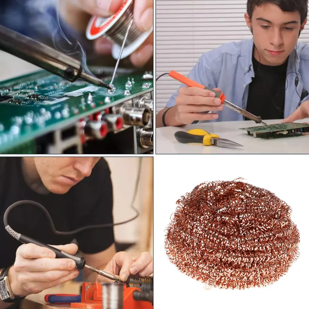 Metal Wire With Stand Set Welding Desoldering Soldering Solder Iron Tip Dross Cleaner Cleaning Steel Ball Mesh Filter Tin Remove