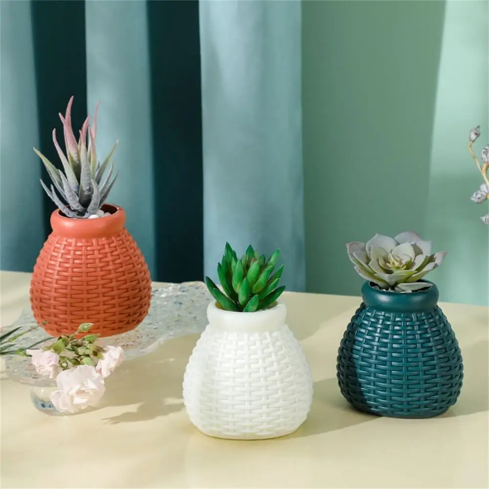 Plastic Vase Rattan Texture Design Balcony Garden Supplies Lovely Vase Decor Office Desktop Decor Ornament