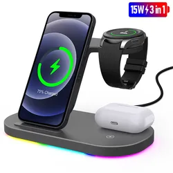 Qi Wireless Fast Charger For Samsung User Charging Dock Station For Galaxy Watch For iPhone 15 14 Huawei For Galaxy Buds Airpods